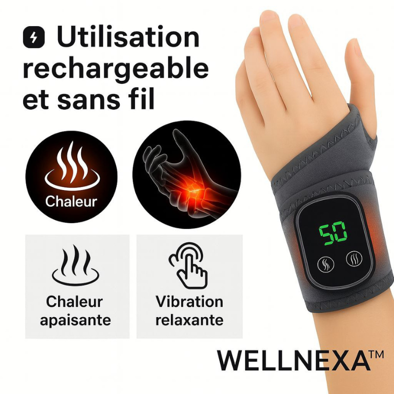 WELLNEXA™ – Attelle chauffante et vibrante multi-zones (poignet, cheville)